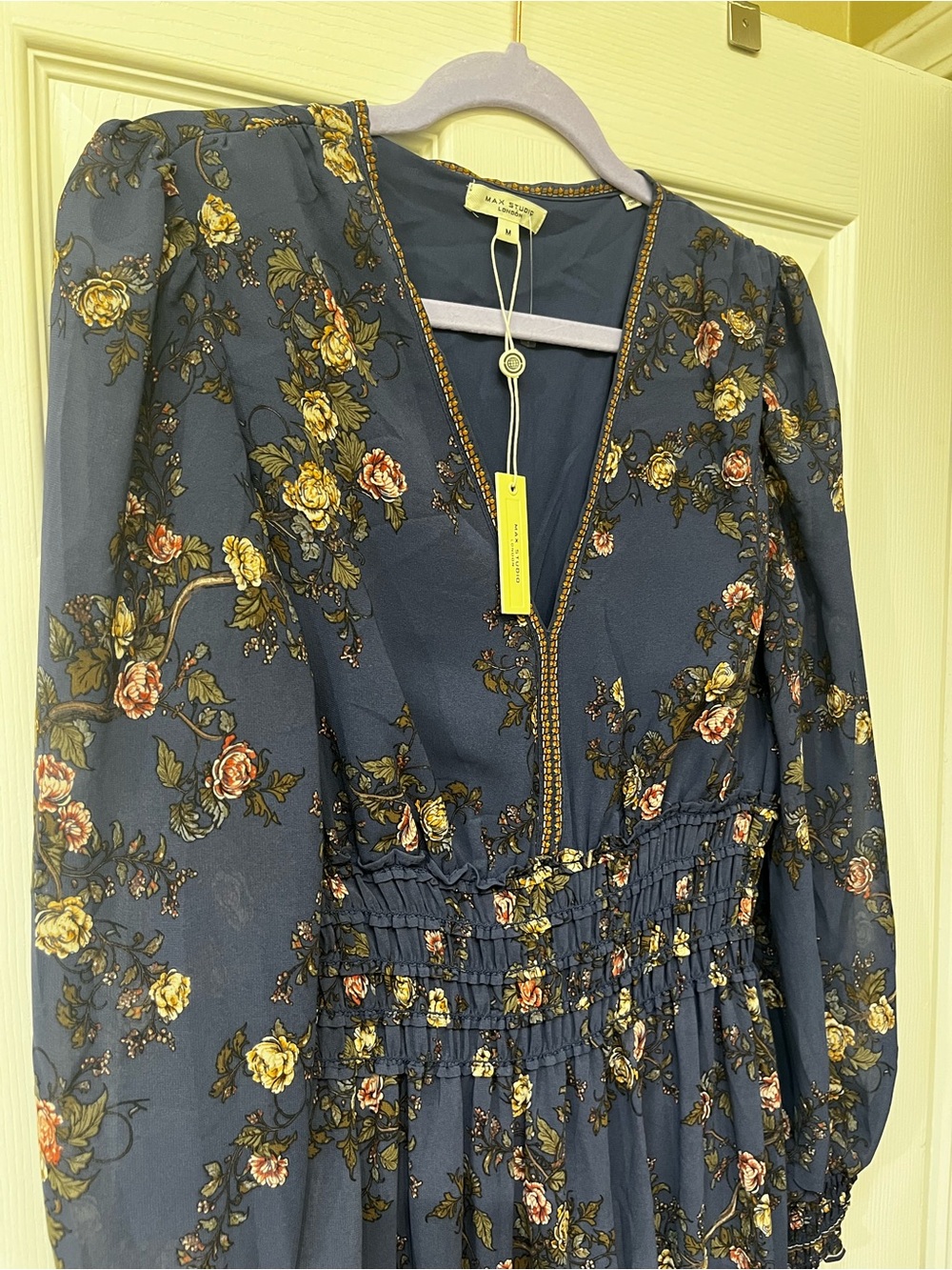 Max Studio Romantic Floral Maxi with Tiered Skirt Blue Floral Size Medium - Picture 2 of 9